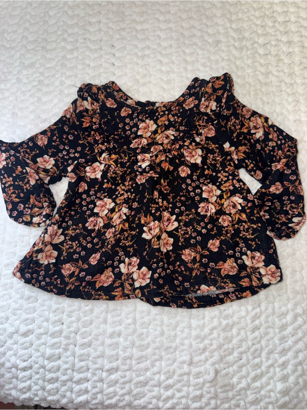 Girls Floral Cold-Shoulder Top - Black/Pink